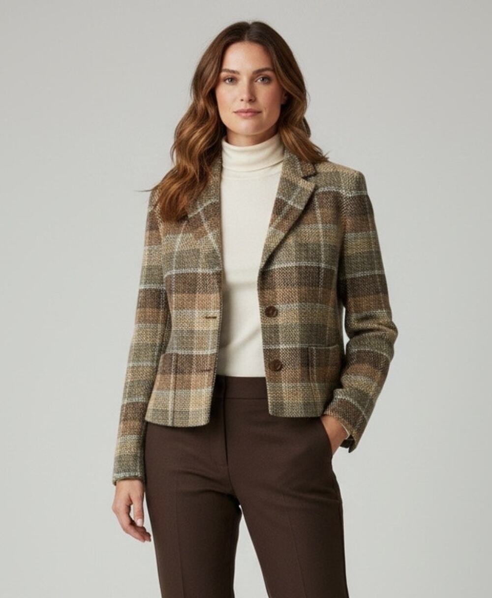 VTG Y2K Ann Taylor Loft Plaid Earthtone Jacket Wool Blend Cottagecore Academia